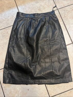 Cedars VINTAGE Black Leather Pencil Skirt 6